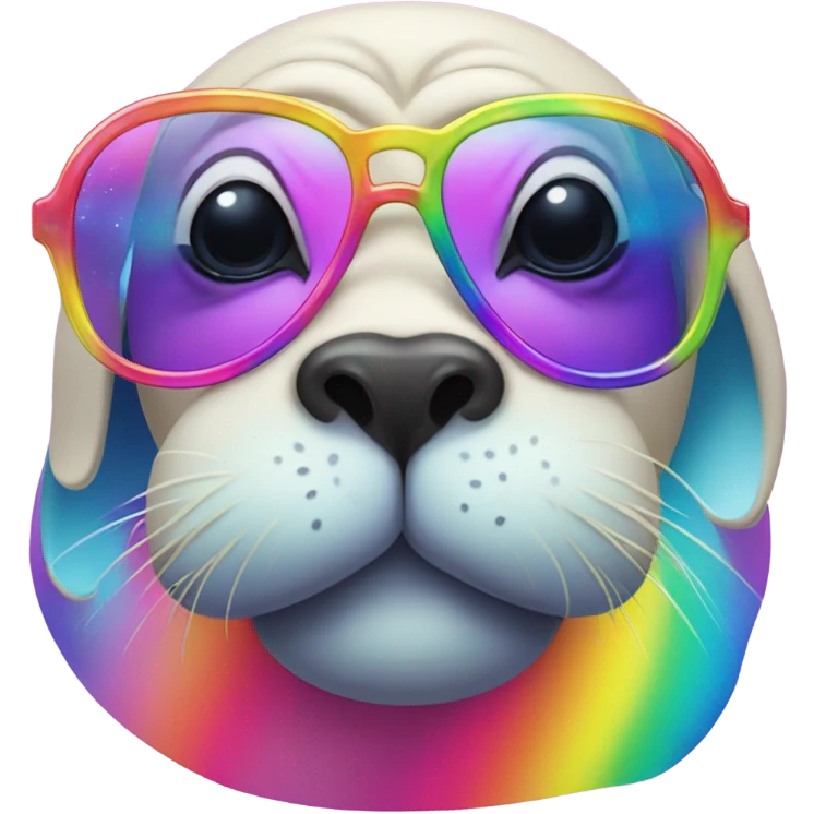 Lisa Frank Walrus wearing rainbow cloud shaped glasses emoji