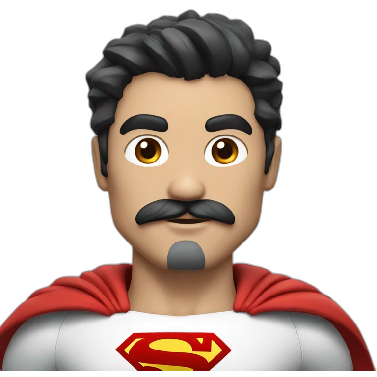 Super hero, black hair, grey temples, thick mustache, red and white superman costume emoji