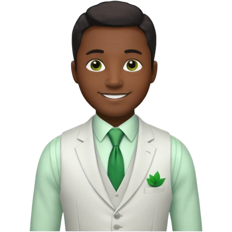 businessman, black skin, black eyes, white suit vest, green tie emoji