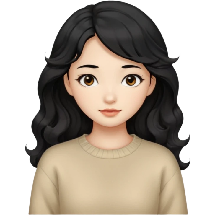 Beautiful girl,Black hair, wavy long hair,Black eyes,Chinese, beige sweater  emoji