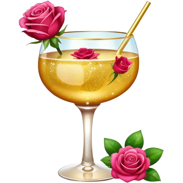 Glittery golden mocktail with roses emoji