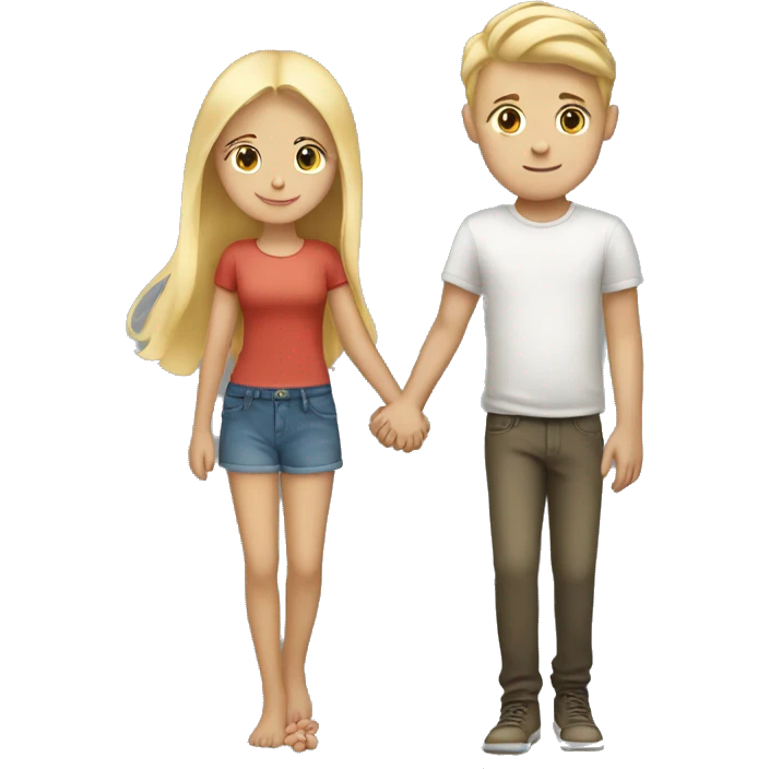 blonde girl holding hands with blonde boy emoji