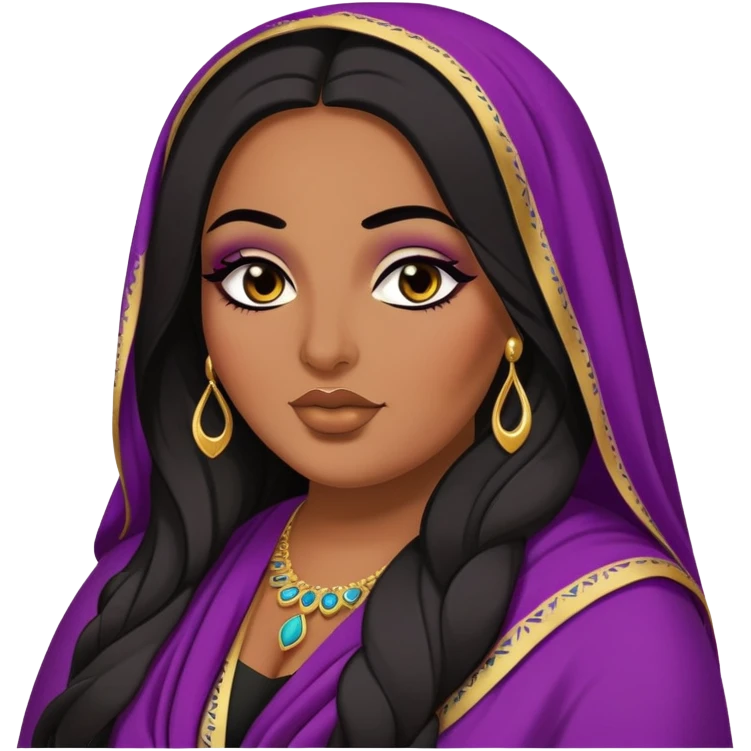 big plus size, arab, long hair, baddie,pretty, makeup, lipgloss, black eyeliner, dark skin, dupatta/shawl
 emoji