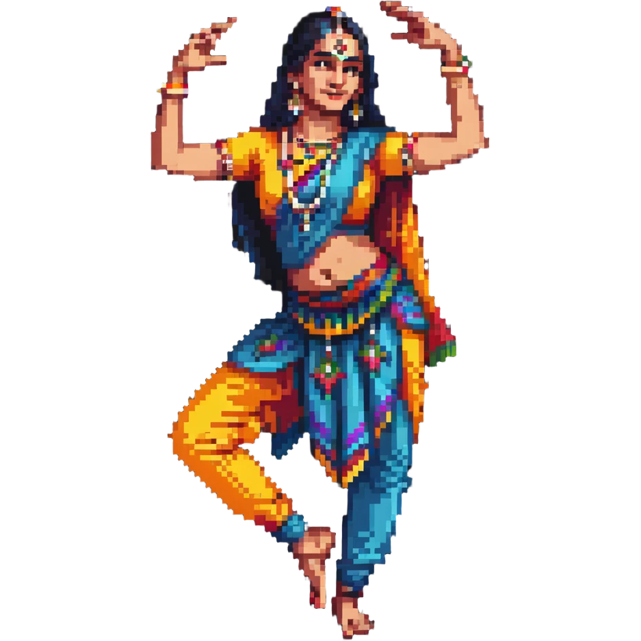 Indian dancer with expressive hand gestures, bright costume emoji