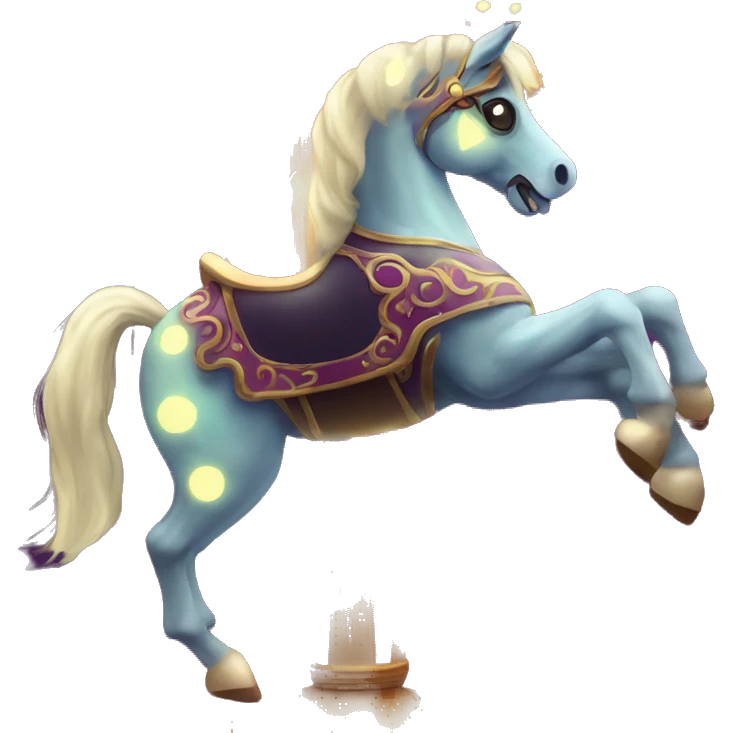 creepy carousel horse with glowing eyes, spinning in a dark circus emoji