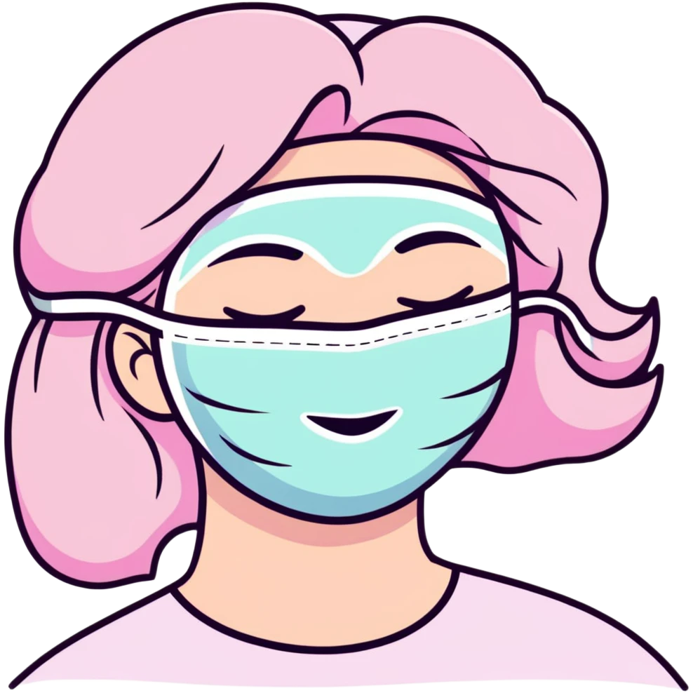 Lady with pastel pink face mask spa beauty full face relaxing emoji