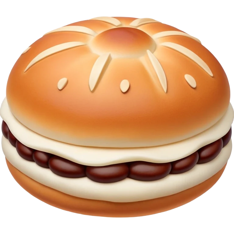 Tianjin Goubuli Dousha Bao red bean paste bun with pinched top, simplified emoji style with bold outlines and bright colors, cartoon style sweet steamed bun emoji