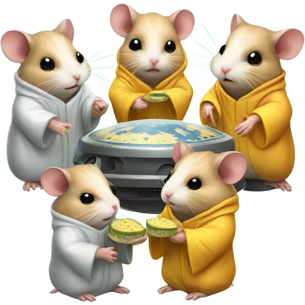 alien hamster cult with cheese and weed in space on ufo emoji