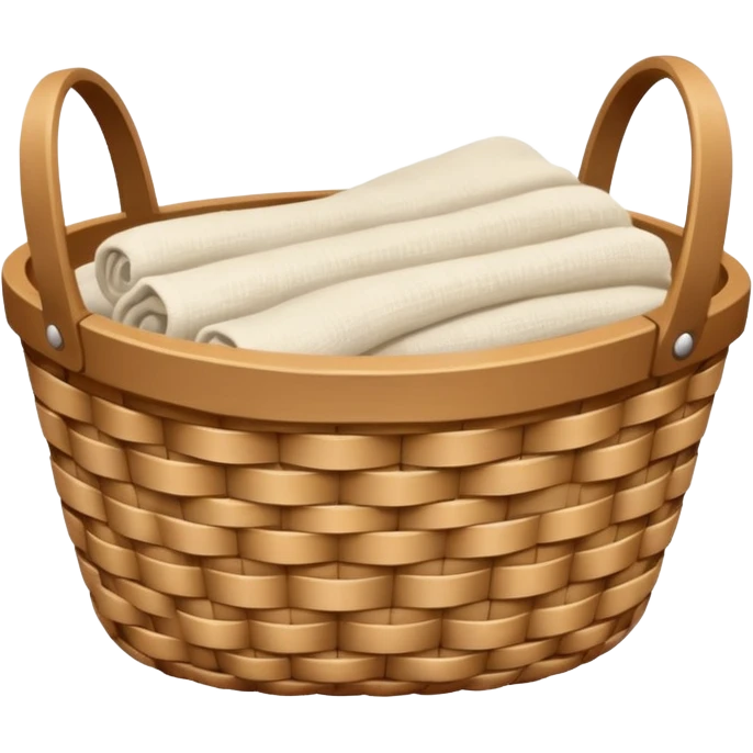 A woven light Brown basket with fresh washed linen emoji