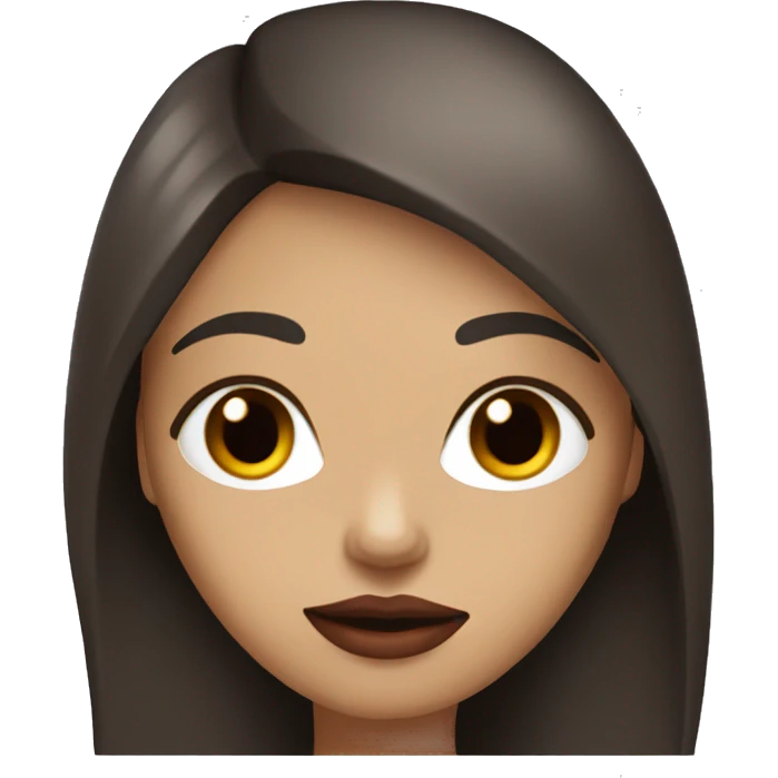 Dark brown straight long hair girl with brown eyes, medium light skin and juicy red lips  emoji