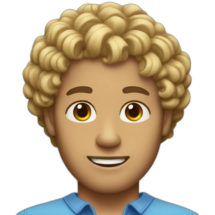 Man with curly brown hair and blond ends but no mustache and with a tan skin  emoji