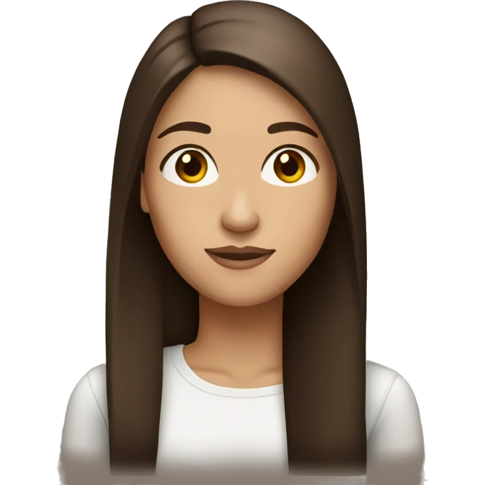 Brunette woman, with long, straight brown hair, with brown eyes emoji