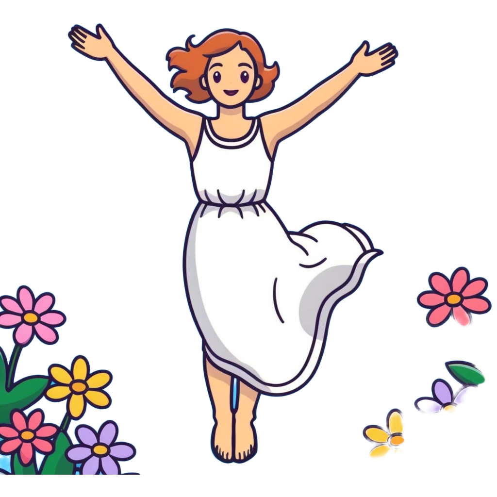 Ophelia floating in water surrounded by flowers, woman in dress with arms outstretched, based on the famous painting by John Everett Millais emoji