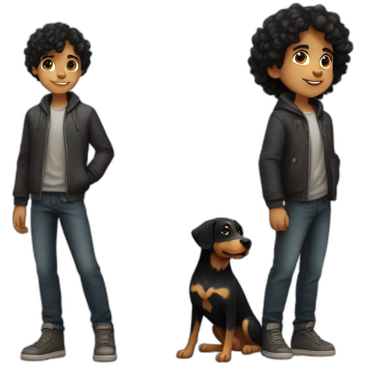 Slavic Boy with curly Black Hair with dog Entlebucher zennenhund emoji