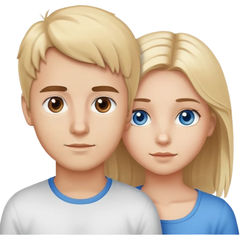 Brother and sister, brother has brown eyes and hair and sister has blond hair and blue eyes emoji
