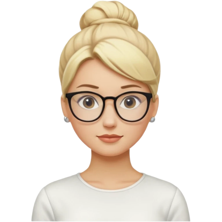 Blonde Women with Bun, Office Woman – tight blonde high bun, glasses, white blouse, confident look. emoji
