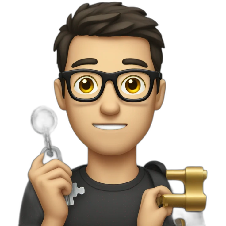 dark-short-haired man with glasses, struggling to fit a key into a lock emoji