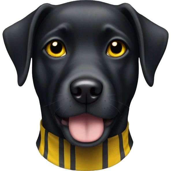 Black dog with yellow eyes outdoors with white stripe down chest  emoji