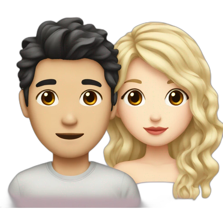 blonde wavy hair girl and japanese boyfriend with dark hair kissing emoji