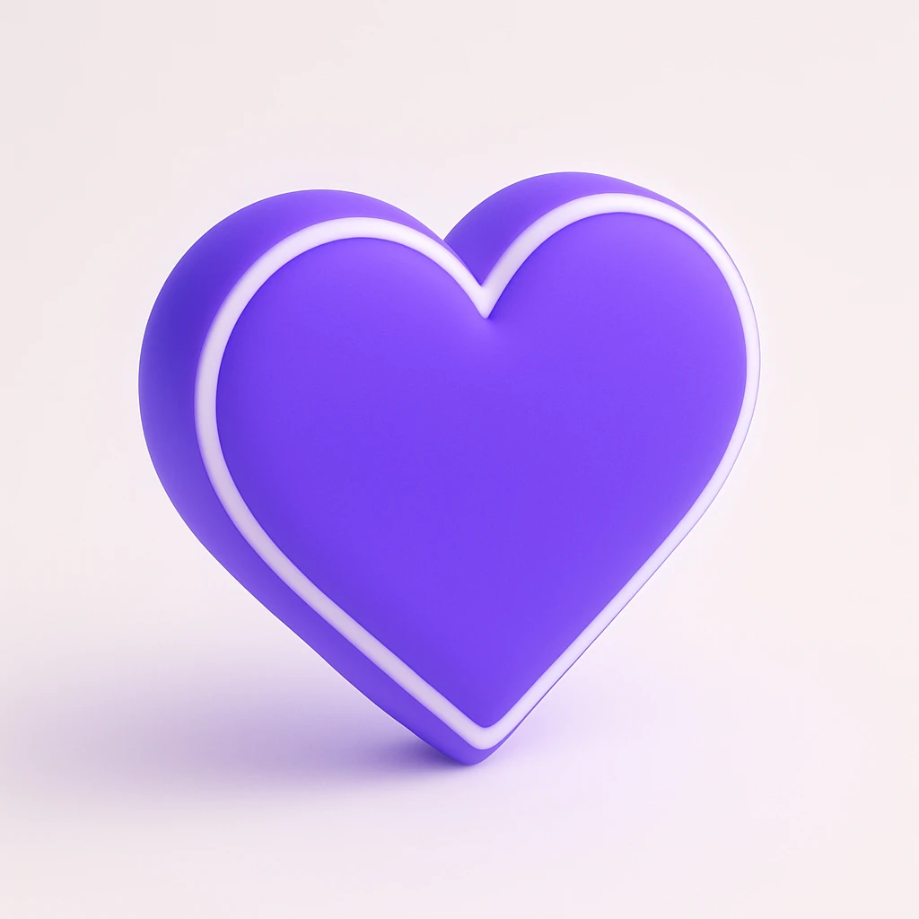 3D purple heart, glossy and reflective emoji