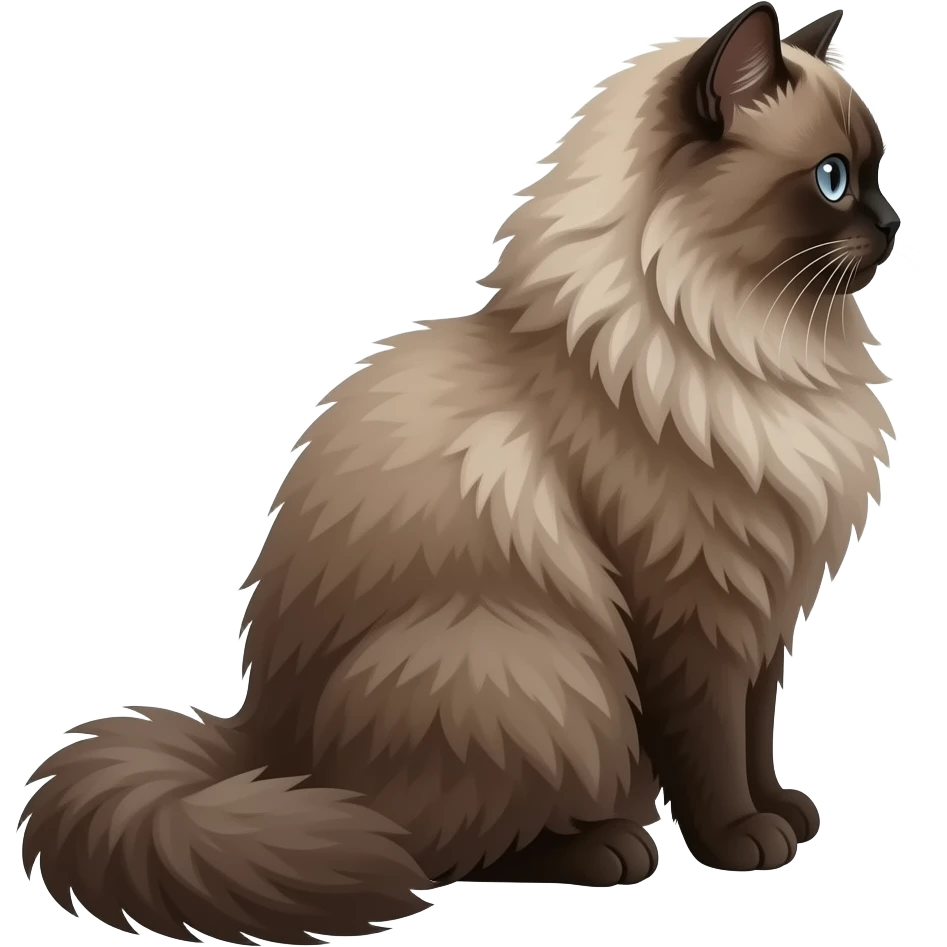 Realistic ugly straight-sitting Persian cat, back facing to the right emoji