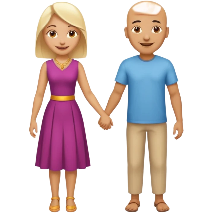 Naked bald Indian man and naked blonde woman holding hands emoji