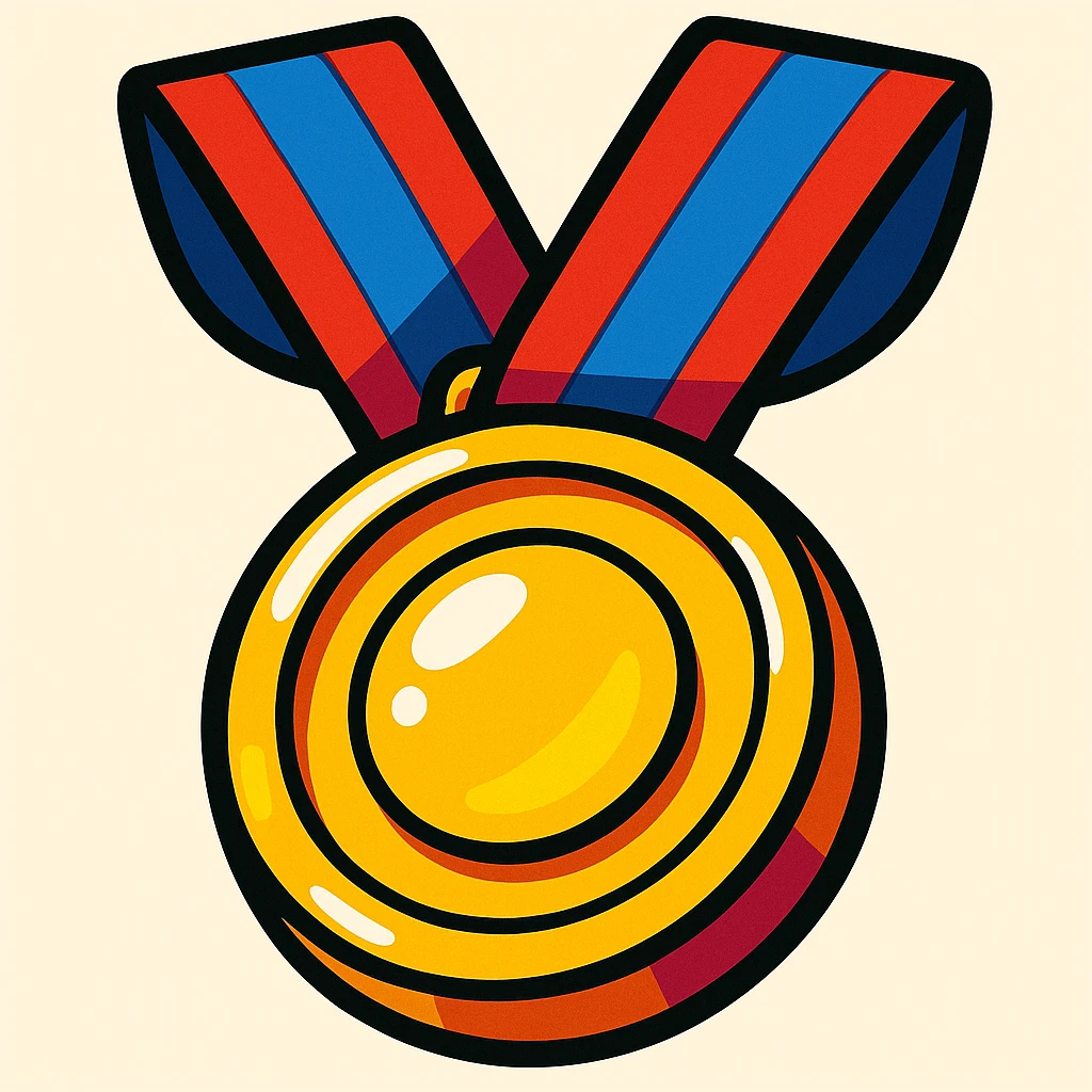 stylized cartoonish gold medal with bold highlights, no text emoji