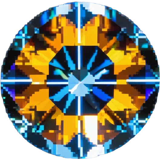 extreme up close amber round cut holographic gem with black metal accent emoji