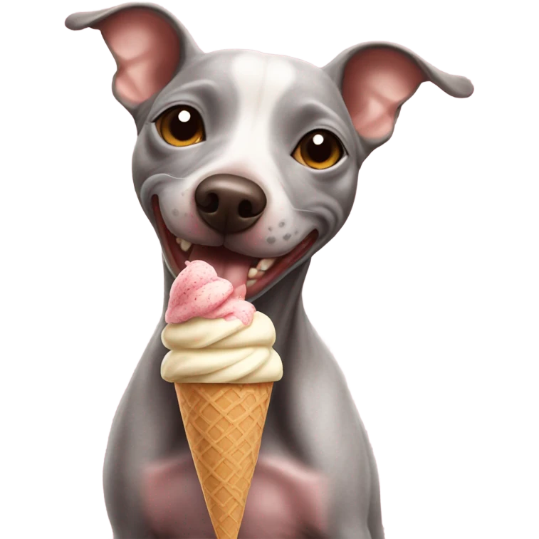 American Hairless Terrier eating ice cream emoji