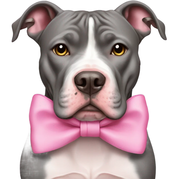 Grey bully pitbull girl with pink bows emoji