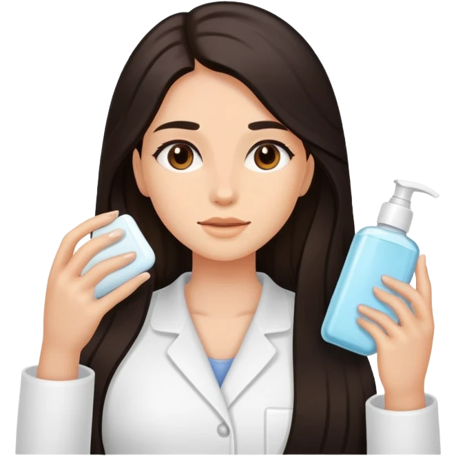 Girl with dark long hair doing skincare emoji