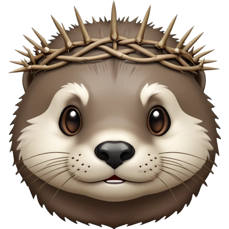 really cute confused otter face with simple thorny stem wrapped horizontally around its forehead like Jesus Christ's Crown of thorns, no crown shape on top, just thin spiky branches circling the forehead emoji