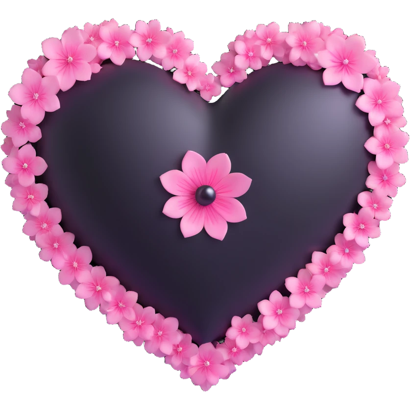 goth sakura heart, black heart with pink sakura petals, magical sparkles, no background emoji