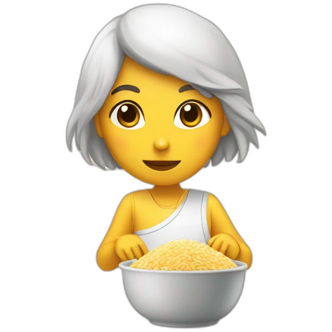 Chica morocha pelo largo Comiendo arroz blanco emoji