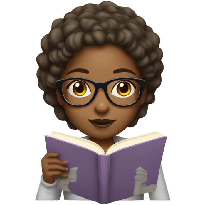 girl with glasses reading a book light skin  emoji