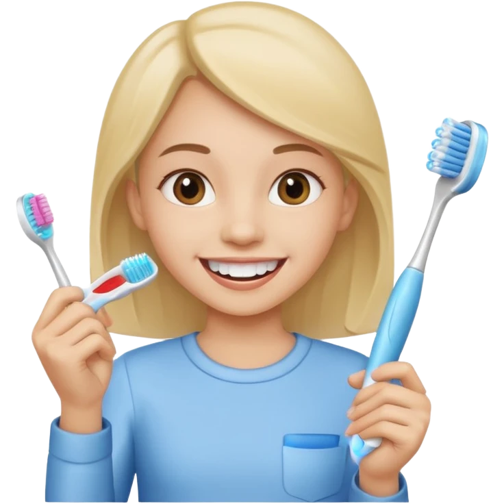 dentist girl with a toothbrush in one hand and a smiling tooth in the other emoji
