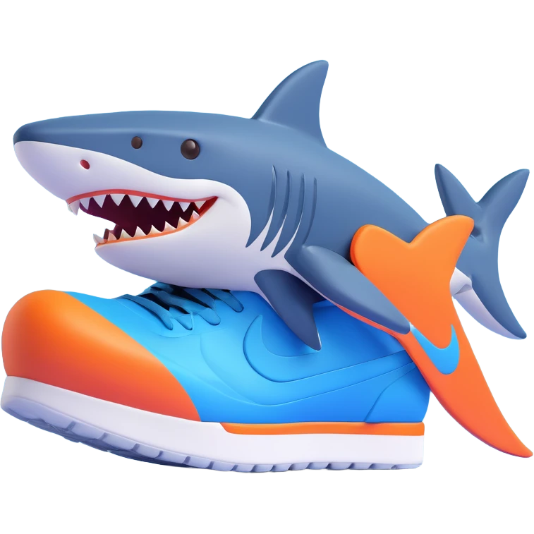 3D emoji of a blue shark with Nike shoe elements, icon style emoji