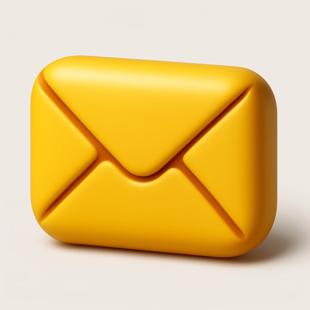 Convert this minimal mail symbol to a 3D style, keep it easy to recognize, in a microsoft style 3d fluent emoji look. emoji
