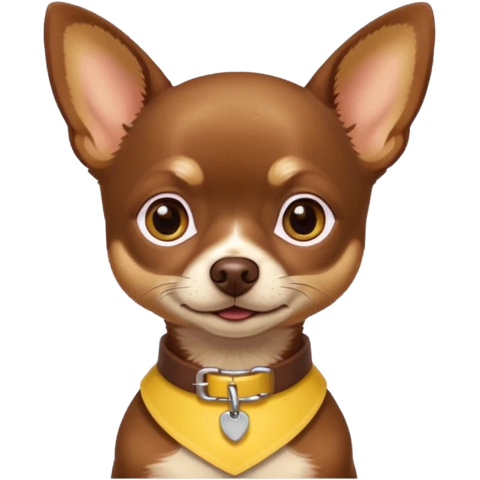Chihuahua color chocolate con las patitas y pecho color café claro, un pequeño collar amarillo  emoji