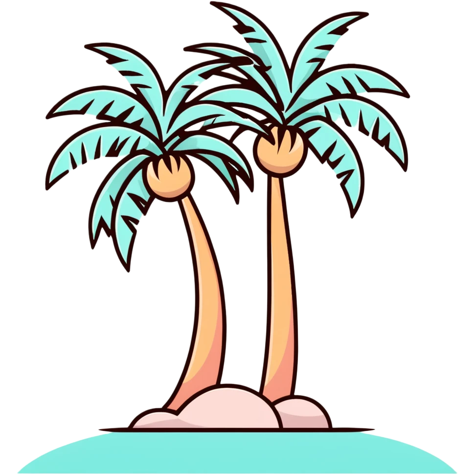 palm tree with pastel peach trunk and pastel aqua leaves emoji