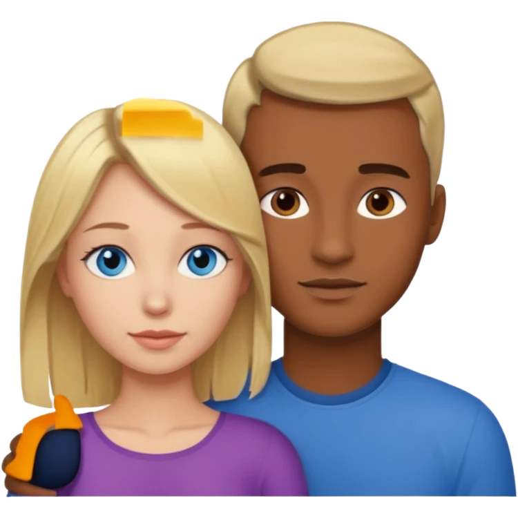blonde hair blue eyes woman embracing a taller man who has brown skin and dark brown hair emoji