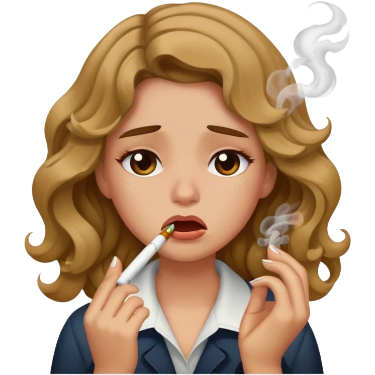 A girl with wavy hair who is smoking and crying emoji