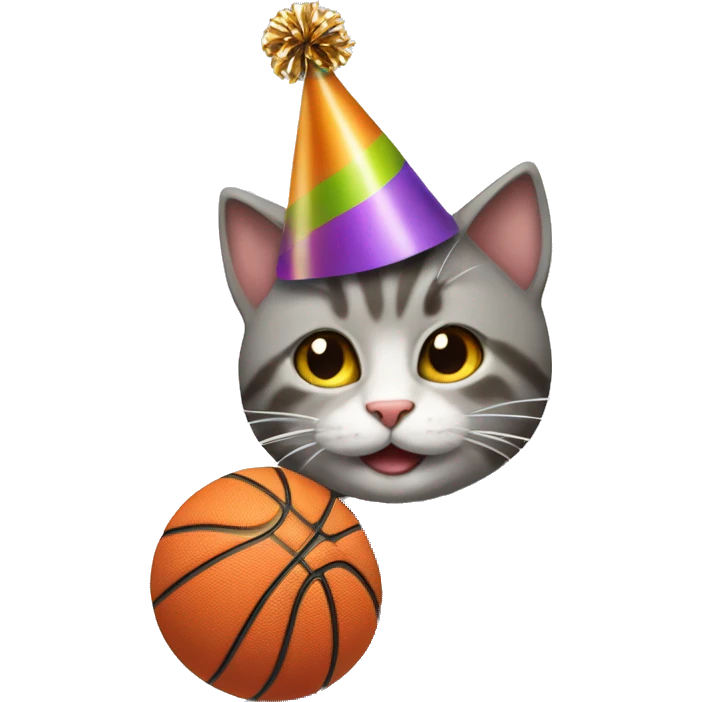cat wearing a birthday hat dunking a basketball emoji