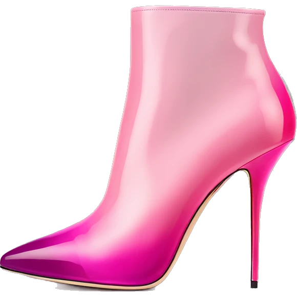 Realistic isolated too view of a pair of raspberry color to light pink ombre Jimmy Choo stiletto ankle bootie boots.  emoji