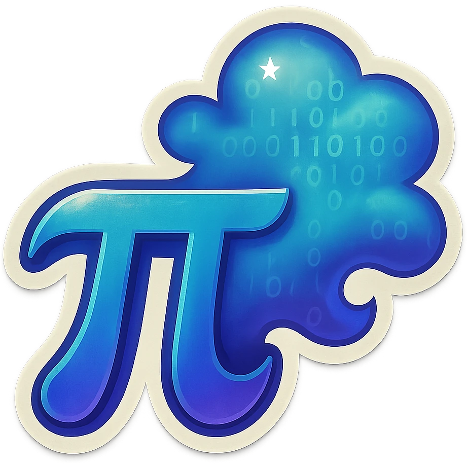 combine the π (pi) math symbol, binary code, and digital mist emerging from it. emoji