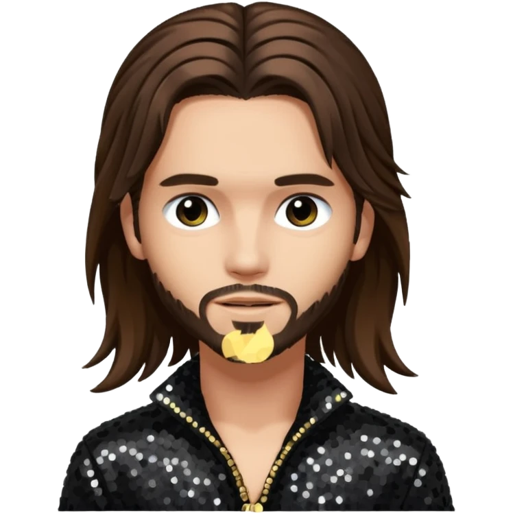 Tom Kaulitz with long brown hair, black sequin outfit  emoji