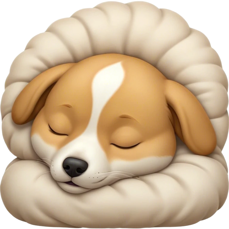 Meme-Worthy Cute Sleeping Domestic Dog Portrait Emoji, Head resting peacefully with a contented smile, showcasing a delightfully cuddly build and a luxuriously soft coat, eyes gently closed in serene, restful slumber, Simplified yet hilariously adorable features, highly detailed, glowing with a soft, drowsy light, high shine, relaxed and utterly lovable, stylized with an air of playful laziness, soft glowing outline, capturing the essence of a sleeping dog that feels destined to become the next viral sensation of adorable rest! emoji