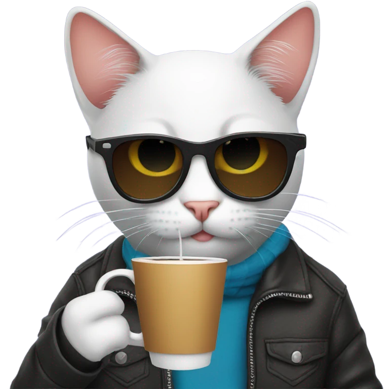 DJ cat with sunglasses drinking coffee emoji