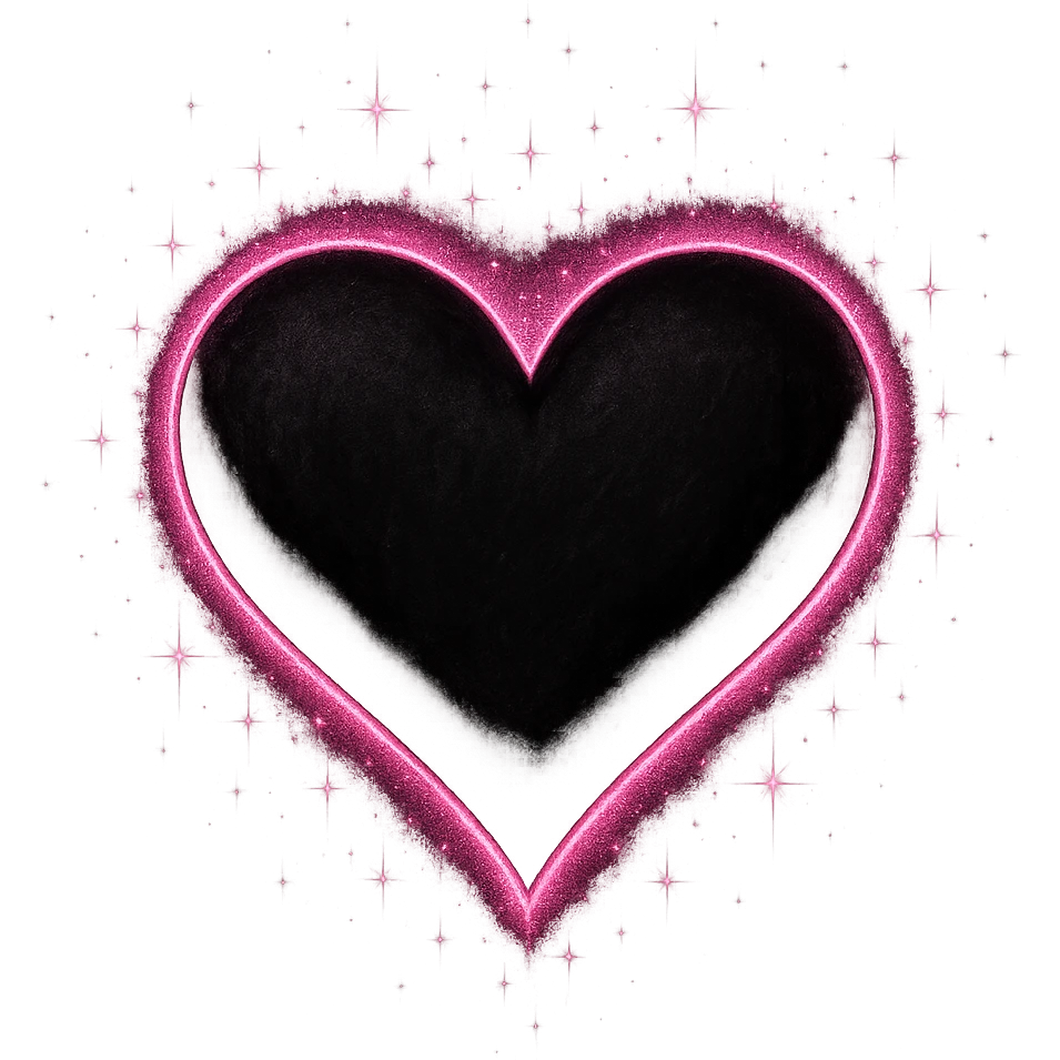 goth sakura black heart with glowing pink outline and magical sparkles, remove background emoji