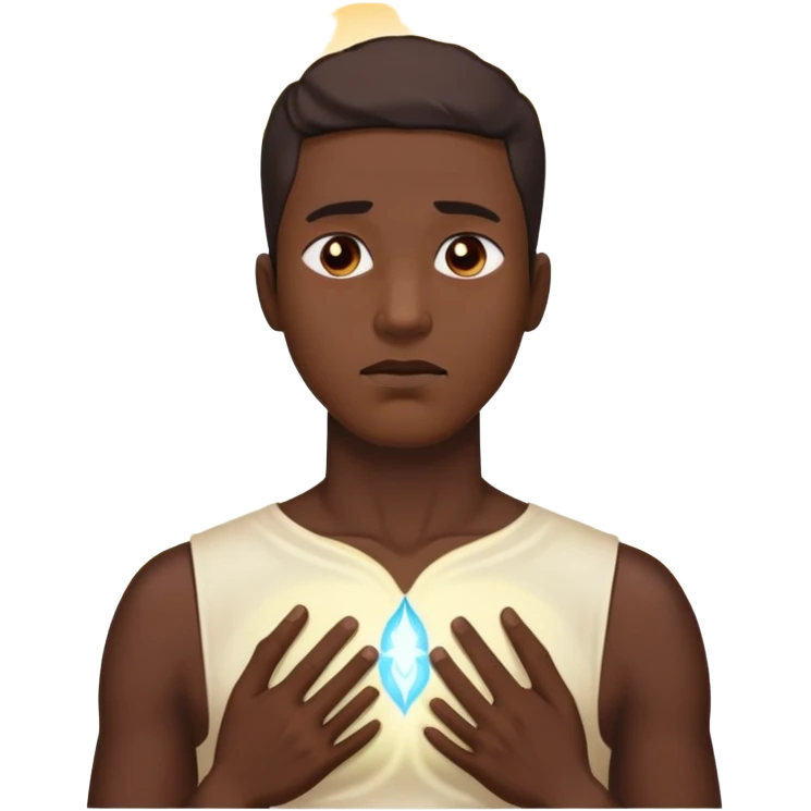 transition from a man with a spiritual pain on his chest growing up to a man with a soul glowing on his body representing his healed version karmically emoji